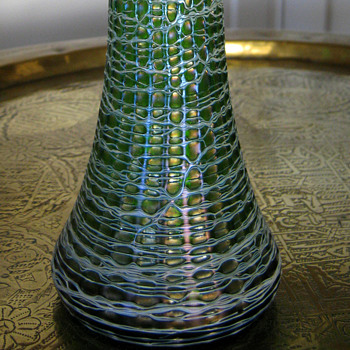Iridescent Tall Threaded Vase - Art Glass