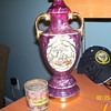 cranberry swirl gold trim lamp 