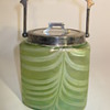 Pallme Konig and Habel Beautiful Pulled feather decor iridescent Biscuit Barrel ca 1900