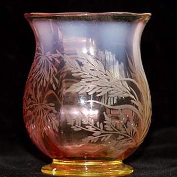 Mystery Vaseline Cranberry Opalescent - Stourbridge ? Moser ? - Art Glass