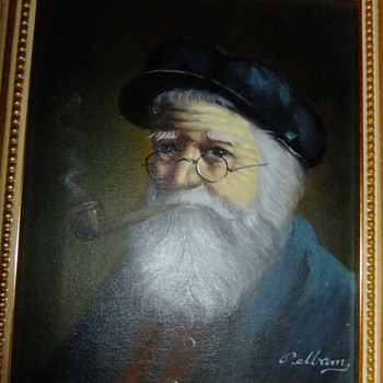 David Pelbam - Pellam painting on canvas of Old man with pipe