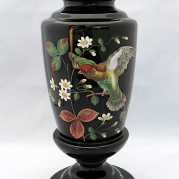 Large Harrach Basalt Hyalith Parrot Vase - Art Glass