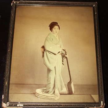 Old Photo of a Geisha with a Samishen