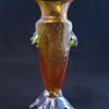 Rare Kralik Art Deco Amber Herringbone Art Glass Vase Applied Footed Base with Mottled Prunts...DELISH!