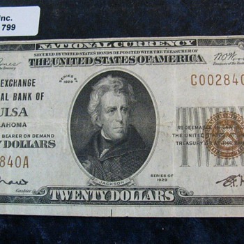 "The Exchange National Bank of Tulsa Oklahoma", Charter No. 9658. Type 2 , VF +. & Very Rare......... - US Paper Money