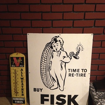 Early Porcelain Fisk Sign 36" x 28" Rare - Signs