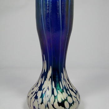 Kralik Cobalt Blue Glass Vase with Opal Spatter and Applied Threading ca. 1900 - Art Glass