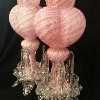 Bohemian Pink/ Silver Mica Tri-Lobed Vases - Art Glass