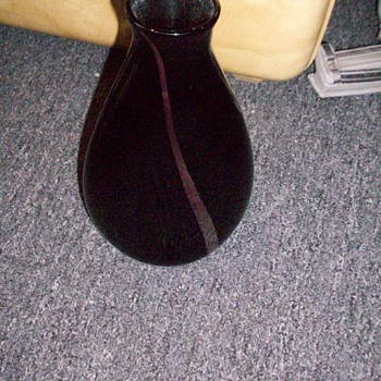 VASE....Heavy Black Glass....with a bronzy color swirl...can't identify signature - Art Glass