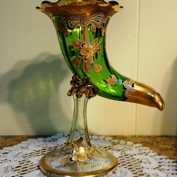 Bohemian Art Glass Cornicopia Vase. Moser? - Art Glass