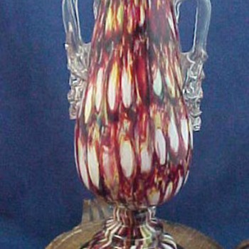Antonin Ruckl & Sons Vcelnicka / Bohemian Rainbow Honeycomb Cottage Glass Trophy Vase Common Misspelling: Ruckle - Art Glass