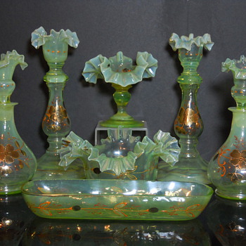 Enameled Vanity Set - Art Glass