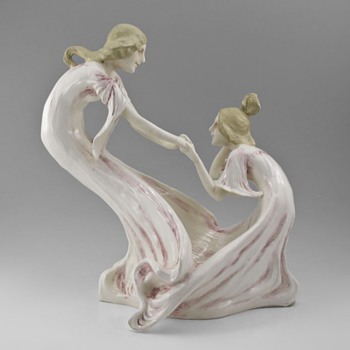 Unknown Maker - Art Nouveau Figural Porcelain of Two Playful Maidens