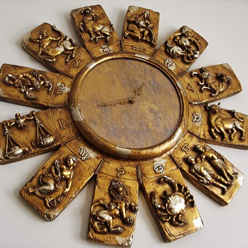 Large Vintage Zodiac Sunburst Clock - 36" Dia. - Clocks