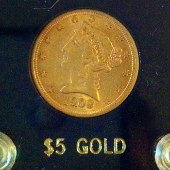 1902 Liberty head $5 gold coin (cased) - US Coins
