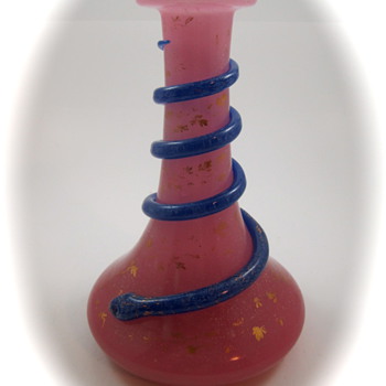 Pink Opaline Vase with Applied Lapis Colored Serpent, ca. 1850 - Art Glass
