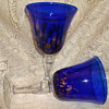 CYRSTAL COBALT GOBLETS WITH "GOLD DUST GLITTER" DOTS