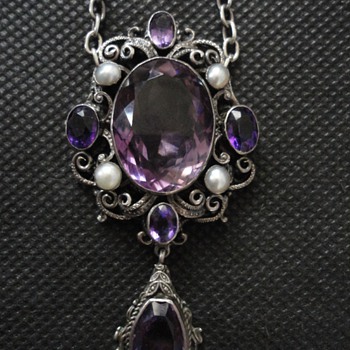 Austro-Hungarian silver amethyst and pearl necklace c. 1860 - Fine Jewelry