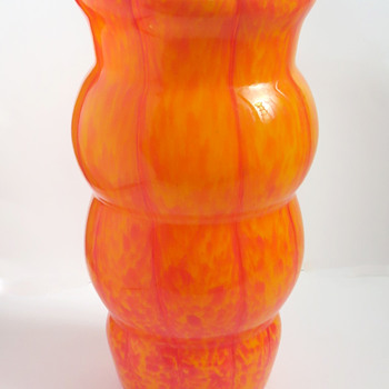 Welz Orange & Red Vertical Lines Vase - Art Glass