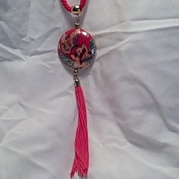 Guilloche Cloisonne Enamel Butterfly and Flower Pendant Tassel Necklace - Costume Jewelry