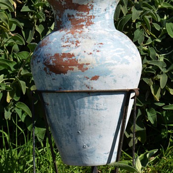 I found a nice wrought iron stand for the Mexican Floor Vase - Art Pottery