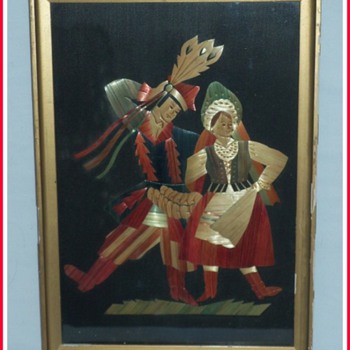 Krakowiak Polish Traditional Dancers Straw Art Framed Vintage Stryje?ska