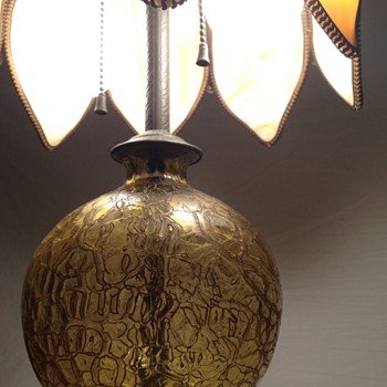 1920-1940 Old Antique Working Durand Slag Crackle Glass Art Nouveau Tulip Table Lamp - Lamps