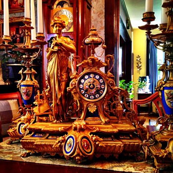 Antique French Figural Clock and Candelabra