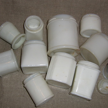 White milk glass cold creme & other beauty potion jars