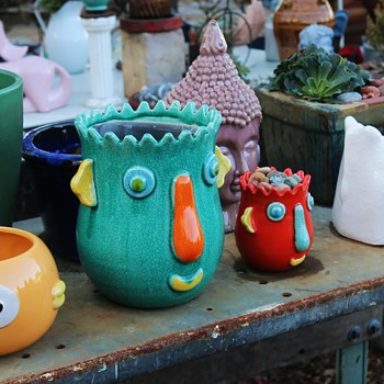 Some of my funky pots at the nursery. - Pottery