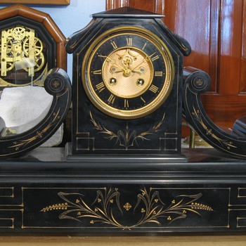 Large French Slate Tambour Mantel Clock
