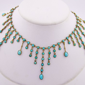 Antique Victorian Persian Turquoise 9ct or 8ct Gold Festoon Necklace  - Fine Jewelry