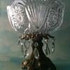 Georgeous Cut Glass Bowl on Metal Stand with Prism Star and Fan Pattern