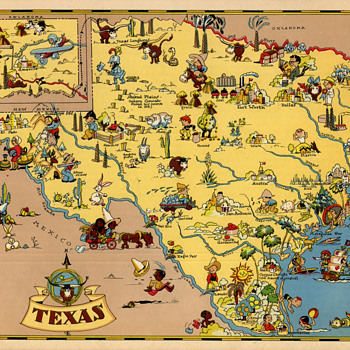 Ruth Taylor Texas State map 1935 comic cartograph - Paper