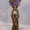 22" ART DECO FIGURAL LAMP - CZECH ART GLASS STAR SHADE - WOMAN HOLDING GARLAND