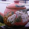 rabbits majolica teapot