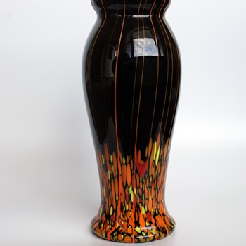 Black with Orange Spots and Stripes Kralik Vase - Art Glass