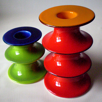 Mid Century Danish Modern Pop Candlesticks - Art Glass
