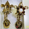 Victorian Drop Screw Back Earrings - Garnet, Crystals, Opal, Skull