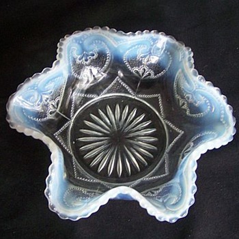 Dugan/Northwood Blue Opalescent Victor aka Jeweled Heart Master Berry - Glassware