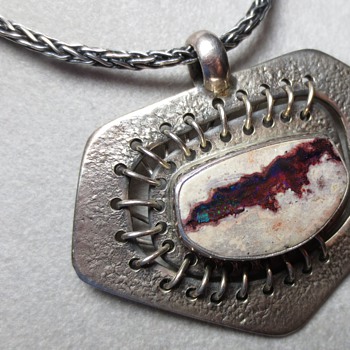 Modernist Silver & Boulder Opal Pendant Necklace