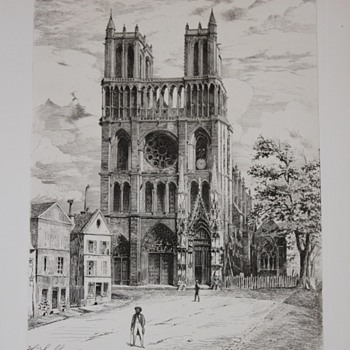 Eglise de Mantes sketch 1875, H. Saffrey - Posters and Prints