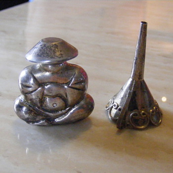 Buddha lighter fluid holder & funnel (sterling silver~marked)