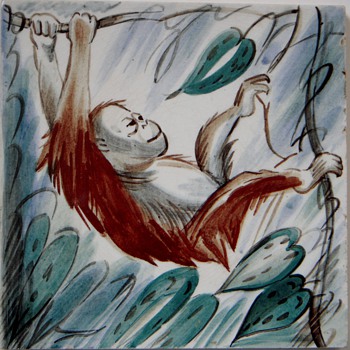 1940's-50's Handpainted Royal Copenhagen Tile~Orangutang on Vines