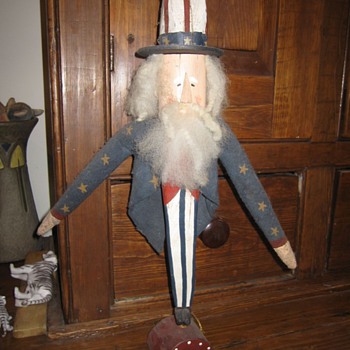 Vintage Hand Painted and Carved Uncle Sam Folk Art Signed P. Dyer