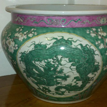 Green Chinese Porcelain Jardiniere Late 1800's -early 1900's - Asian