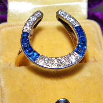 Antique Vicorian Diamond Ceylon Sapphire 18k 750 Plat Top Ring - Fine Jewelry