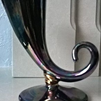 Blue Lustre Horn of Plenty Cornucopia Vase ! - Art Pottery