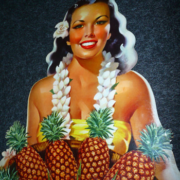 Libbys Pineapple Hawaiian Hula Girl Supermarket Stand Up Cardboard Display Pin Up - Signs