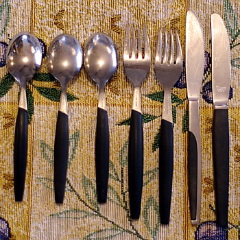"Danish Modern" Style Stainless and Bakelite Flatware